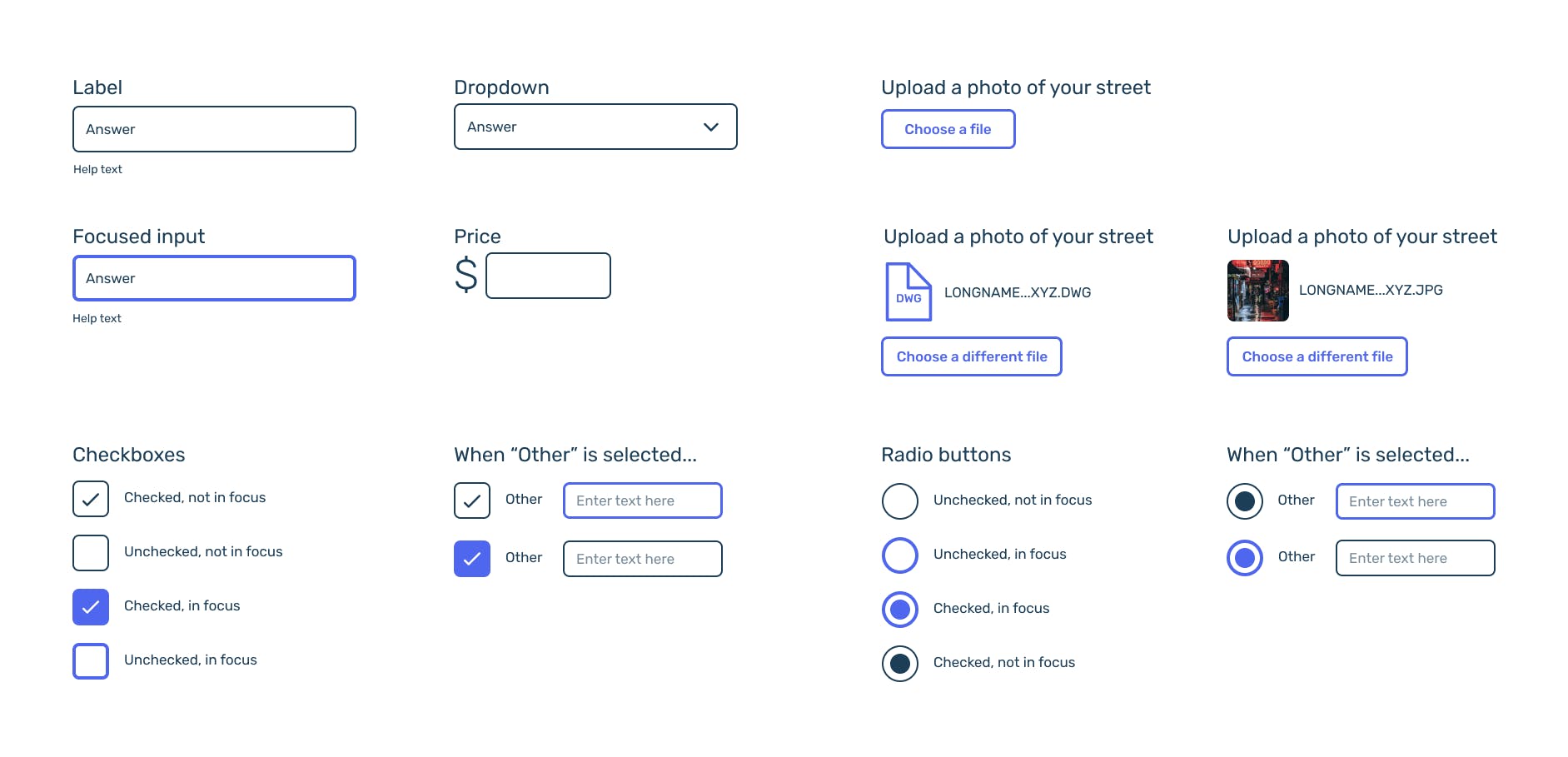 Mockups of the basic SF.gov input styles.