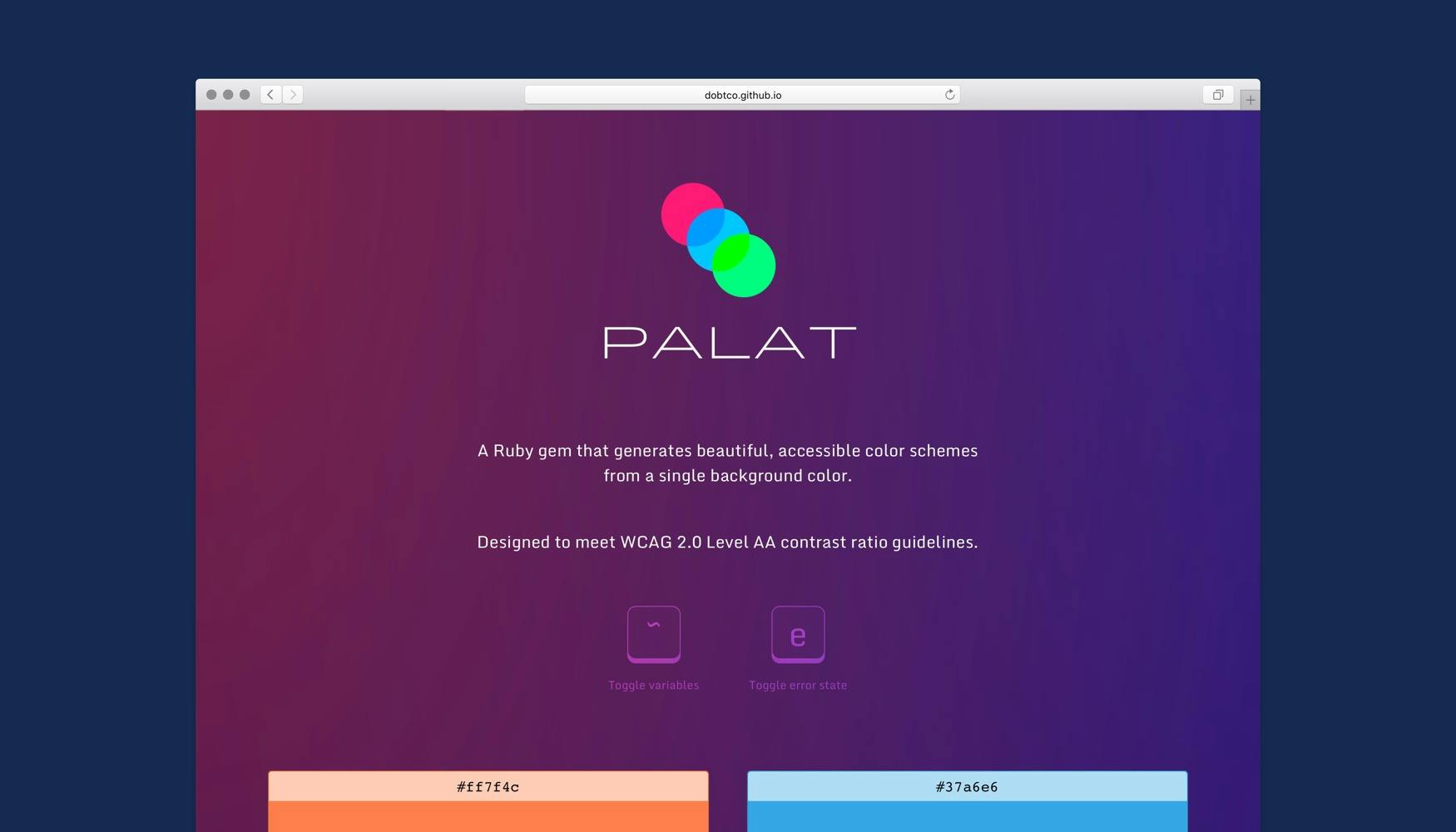 Website for Palat, an open source color scheme generator.
