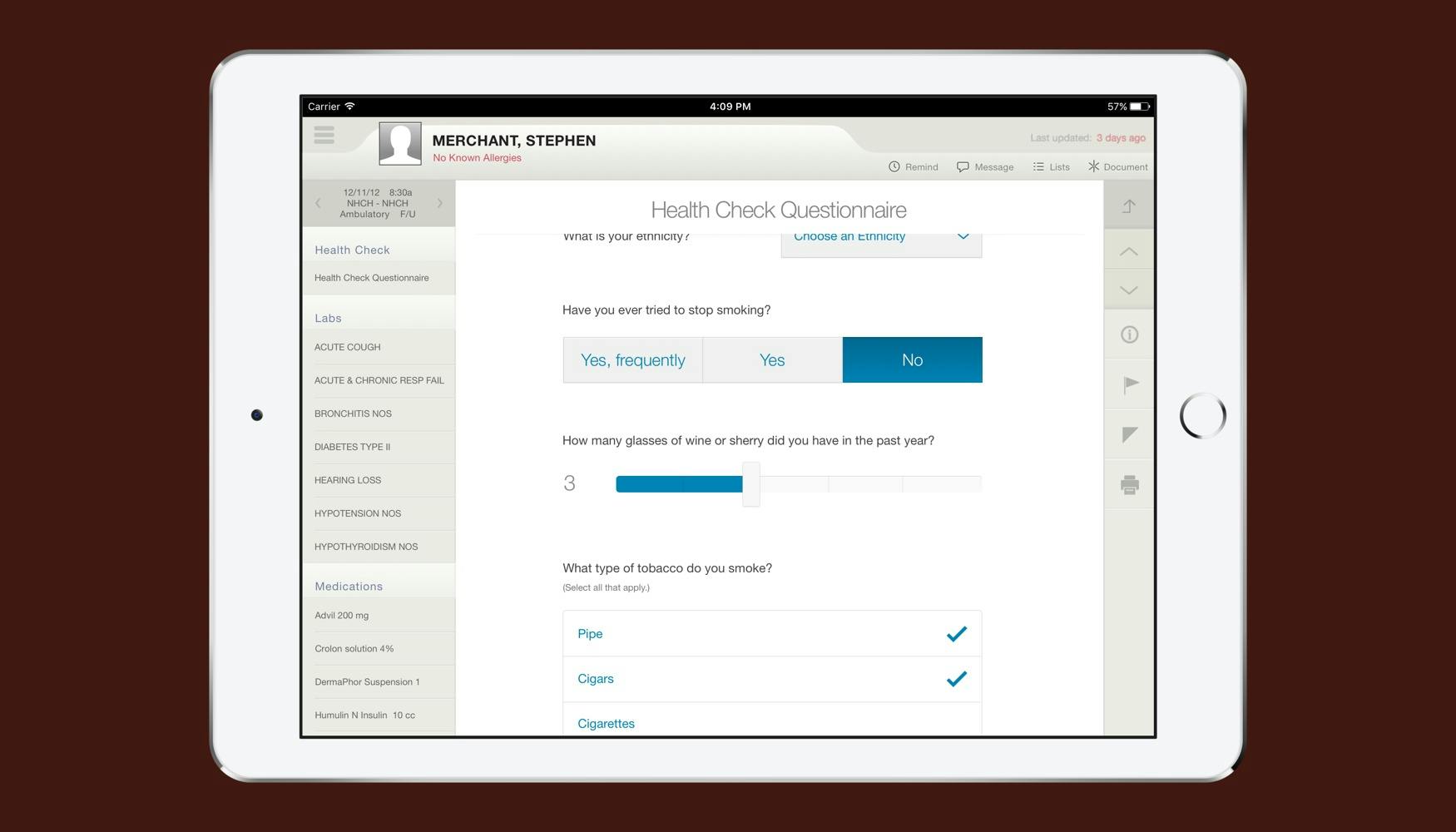 Sample input types from the form design system on the iPad.