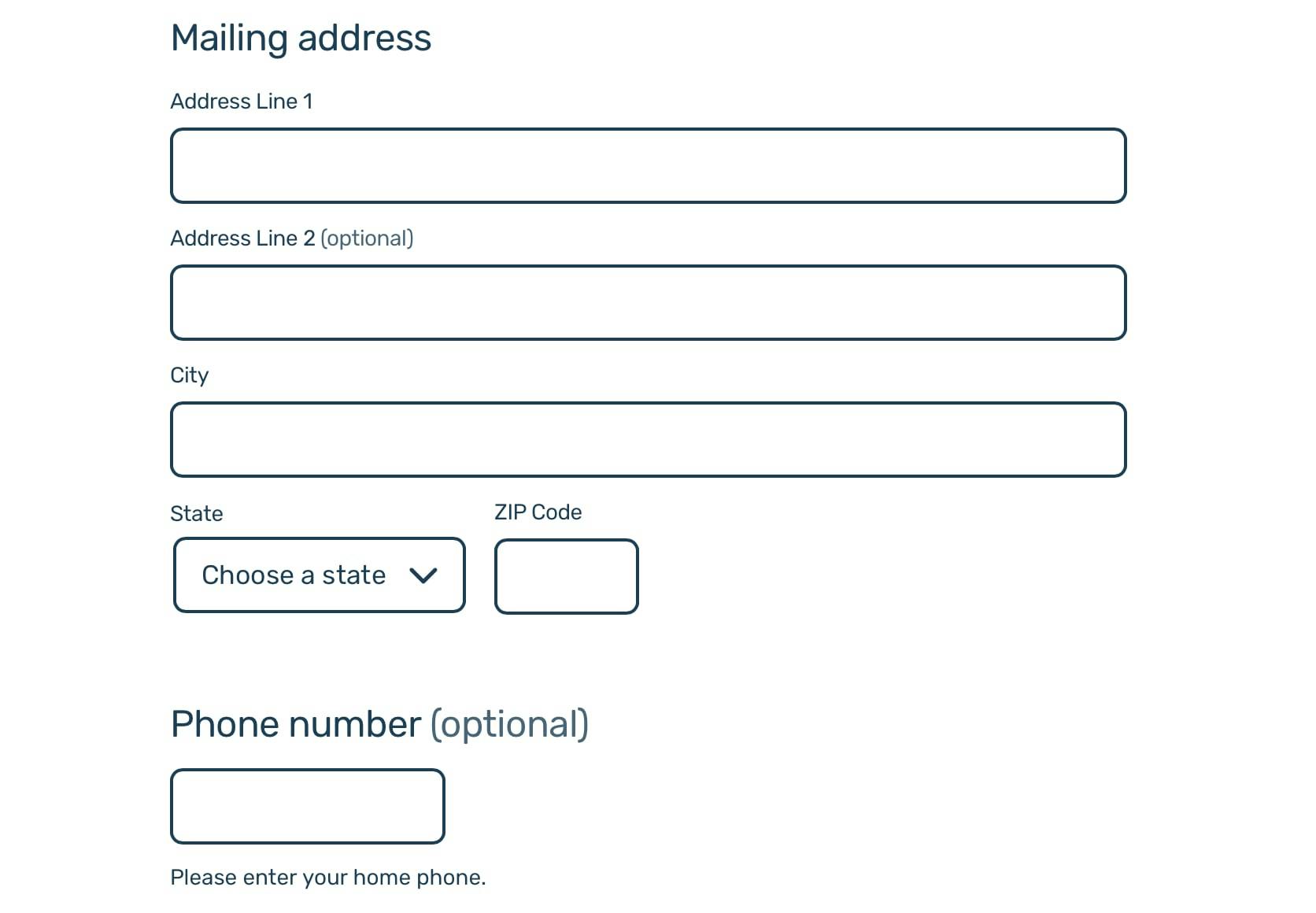 A form with an address and phone field.